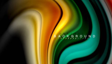 Siyah arkaplanda soyut dalga çizgileri sıvı gökkuşağı stili renk çizgileri