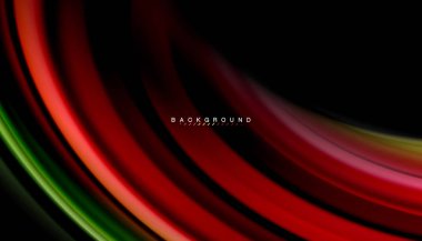 Siyah arkaplanda soyut dalga çizgileri sıvı gökkuşağı stili renk çizgileri