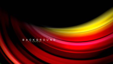 Siyah arkaplanda soyut dalga çizgileri sıvı gökkuşağı stili renk çizgileri