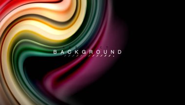 Siyah arkaplanda soyut dalga çizgileri sıvı gökkuşağı stili renk çizgileri