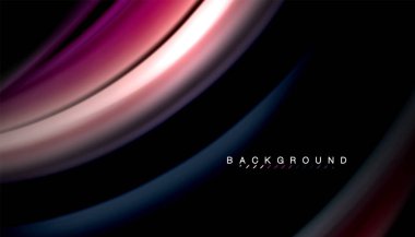 Siyah arkaplanda soyut dalga çizgileri sıvı gökkuşağı stili renk çizgileri