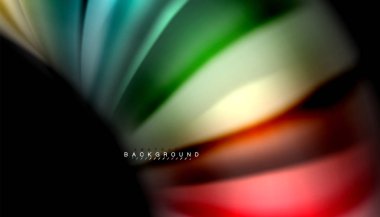 Dalga satırları sıvı gökkuşağı tarzı renk çizgili siyah arka plan üzerine soyut. Sunum, app duvar kağıdı, başlık sayfası veya poster için sanatsal illüstrasyon vektör