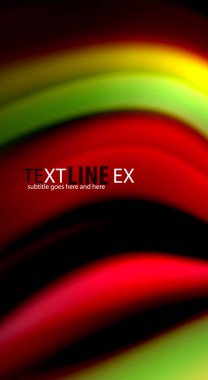 Sıvı gökkuşağı renkleri siyah arka plan üzerinde vektör dalga çizgiler ve kıvrımlar