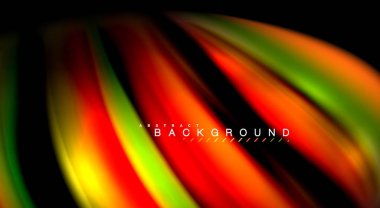 Dalga satırları sıvı gökkuşağı tarzı renk çizgili siyah arka plan üzerine soyut. Sunum, app duvar kağıdı, başlık sayfası veya poster için sanatsal illüstrasyon