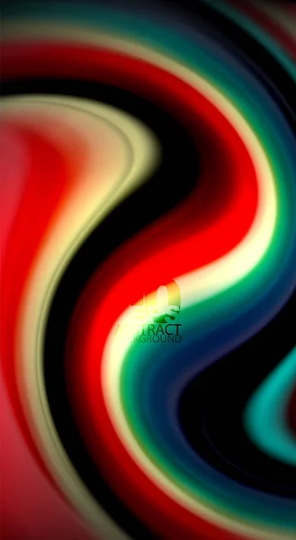 Vloeibare regenboogkleuren op zwarte achtergrond, vector golf lijnen en swirls — Stockvector