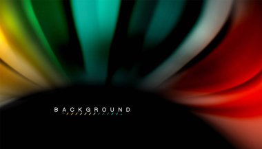 Siyah arkaplanda soyut dalga çizgileri sıvı gökkuşağı stili renk çizgileri