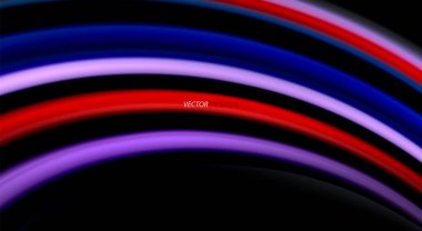 Sıvı gökkuşağı renkleri siyah arka plan üzerinde dalga çizgiler ve kıvrımlar, sunum, app duvar kağıdı, başlık sayfası veya poster için sanatsal illüstrasyon vektör