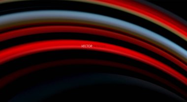 Sıvı gökkuşağı renkleri siyah arka plan üzerinde vektör dalga çizgiler ve kıvrımlar