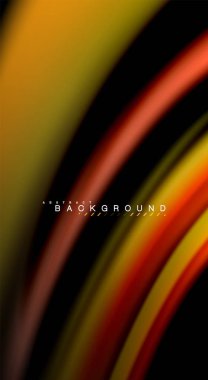 Sıvı gökkuşağı renkleri siyah arka plan üzerinde vektör dalga çizgiler ve kıvrımlar