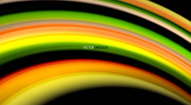 Sıvı gökkuşağı renkleri siyah arka plan üzerinde vektör dalga çizgiler ve kıvrımlar