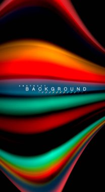 Dalga satırları sıvı gökkuşağı tarzı renk çizgili siyah arka plan üzerine soyut. Sunum, app duvar kağıdı, başlık sayfası veya poster için sanatsal illüstrasyon