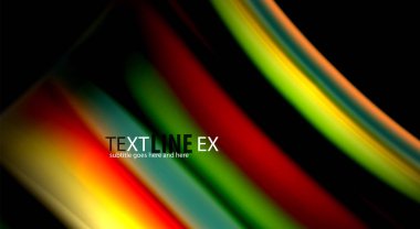 Dalga satırları sıvı gökkuşağı tarzı renk çizgili siyah arka plan üzerine soyut. Sunum, app duvar kağıdı, başlık sayfası veya poster için sanatsal illüstrasyon