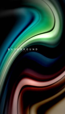 Siyah arkaplanda soyut dalga çizgileri sıvı gökkuşağı stili renk çizgileri