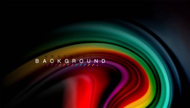 Siyah arkaplanda soyut dalga çizgileri sıvı gökkuşağı stili renk çizgileri