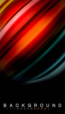 Siyah arkaplanda soyut dalga çizgileri sıvı gökkuşağı stili renk çizgileri