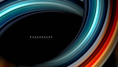 Siyah arkaplanda soyut dalga çizgileri sıvı gökkuşağı stili renk çizgileri