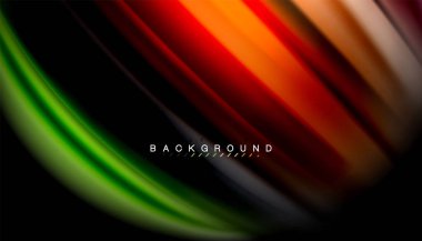 Siyah arkaplanda soyut dalga çizgileri sıvı gökkuşağı stili renk çizgileri