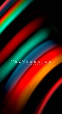 Dalga satırları sıvı gökkuşağı tarzı renk çizgili siyah arka plan üzerine soyut. Sunum, app duvar kağıdı, başlık sayfası veya poster için sanatsal illüstrasyon