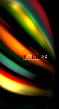 Dalga satırları sıvı gökkuşağı tarzı renk çizgili siyah arka plan üzerine soyut. Sunum, app duvar kağıdı, başlık sayfası veya poster için sanatsal illüstrasyon