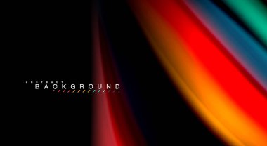 Dalga satırları sıvı gökkuşağı tarzı renk çizgili siyah arka plan üzerine soyut. Sunum, app duvar kağıdı, başlık sayfası veya poster için sanatsal illüstrasyon