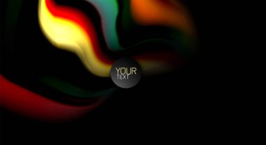 Dalga satırları sıvı gökkuşağı tarzı renk çizgili siyah arka plan üzerine soyut. Sunum, app duvar kağıdı, başlık sayfası veya poster için sanatsal illüstrasyon