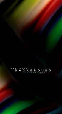 Dalga satırları sıvı gökkuşağı tarzı renk çizgili siyah arka plan üzerine soyut. Sunum, app duvar kağıdı, başlık sayfası veya poster için sanatsal illüstrasyon