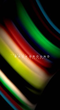 Dalga satırları sıvı gökkuşağı tarzı renk çizgili siyah arka plan üzerine soyut. Sunum, app duvar kağıdı, başlık sayfası veya poster için sanatsal illüstrasyon