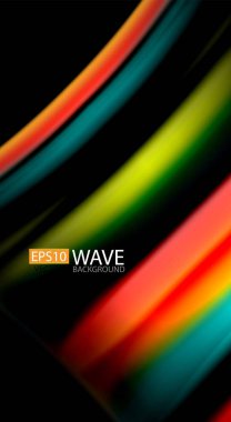 Dalga satırları sıvı gökkuşağı tarzı renk çizgili siyah arka plan üzerine soyut. Sunum, app duvar kağıdı, başlık sayfası veya poster için sanatsal illüstrasyon