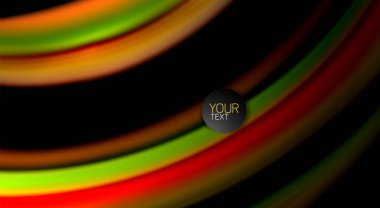 Dalga satırları sıvı gökkuşağı tarzı renk çizgili siyah arka plan üzerine soyut. Sunum, app duvar kağıdı, başlık sayfası veya poster için sanatsal illüstrasyon