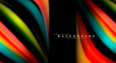 Dalga satırları sıvı gökkuşağı tarzı renk çizgili siyah arka plan üzerine soyut. Sunum, app duvar kağıdı, başlık sayfası veya poster için sanatsal illüstrasyon