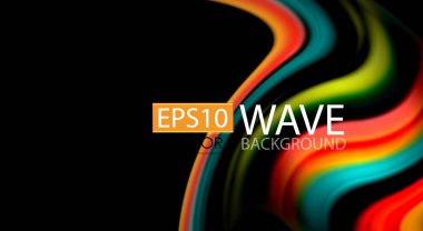 Dalga satırları sıvı gökkuşağı tarzı renk çizgili siyah arka plan üzerine soyut. Sunum, app duvar kağıdı, başlık sayfası veya poster için sanatsal illüstrasyon