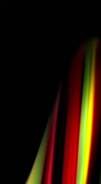 Flüssige Regenbogenfarben auf schwarzem Hintergrund, Vektorwellenlinien und Wirbel — Stockvektor