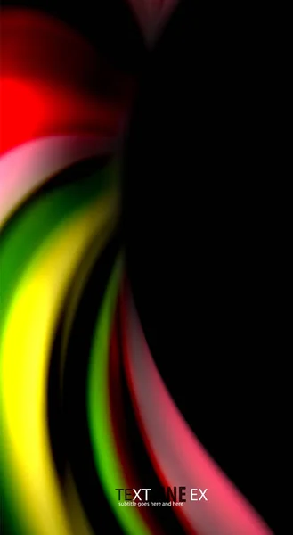 Líneas de onda abstractas fluidas rayas de color de estilo arco iris sobre fondo negro. Ilustración artística para presentación, fondo de pantalla de aplicaciones, banner o póster — Archivo Imágenes Vectoriales