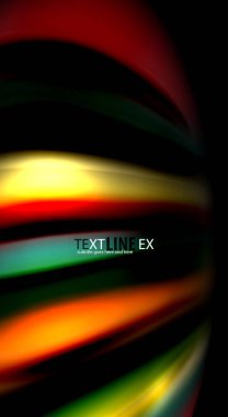 Dalga satırları sıvı gökkuşağı tarzı renk çizgili siyah arka plan üzerine soyut. Sunum, app duvar kağıdı, başlık sayfası veya poster için sanatsal illüstrasyon