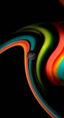 Dalga satırları sıvı gökkuşağı tarzı renk çizgili siyah arka plan üzerine soyut. Sunum, app duvar kağıdı, başlık sayfası veya poster için sanatsal illüstrasyon