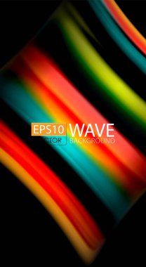 Dalga satırları sıvı gökkuşağı tarzı renk çizgili siyah arka plan üzerine soyut. Sunum, app duvar kağıdı, başlık sayfası veya poster için sanatsal illüstrasyon