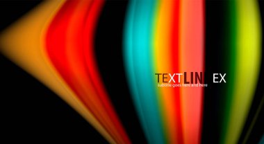 Dalga satırları sıvı gökkuşağı tarzı renk çizgili siyah arka plan üzerine soyut. Sunum, app duvar kağıdı, başlık sayfası veya poster için sanatsal illüstrasyon