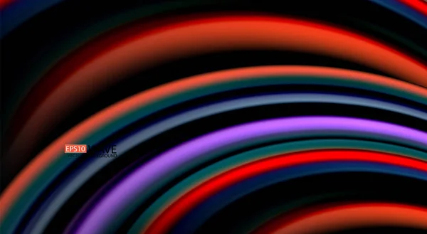 Fluid rainbow colors on black background, vector wave lines and swirls — Stock Vector