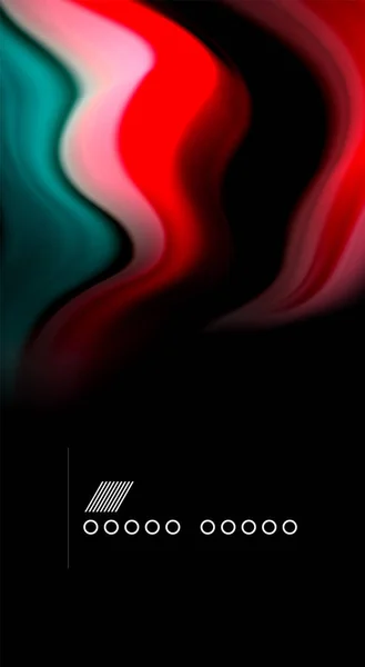 Абстрактные волновые линии жидкости цветовые полосы в стиле радуги на черном фоне. Художественная иллюстрация для презентации, приложения обои, баннер или плакат — стоковый вектор