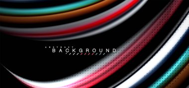 Çok renkli dalga satırlarında siyah arka plan vektör tasarımı