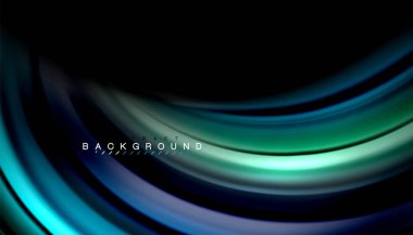 Siyah arkaplanda soyut dalga çizgileri sıvı gökkuşağı stili renk çizgileri