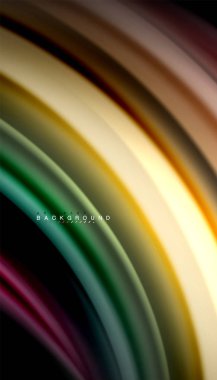 Siyah arkaplanda soyut dalga çizgileri sıvı gökkuşağı stili renk çizgileri