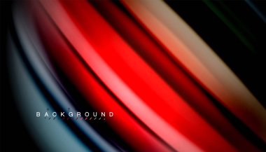 Siyah arkaplanda soyut dalga çizgileri sıvı gökkuşağı stili renk çizgileri