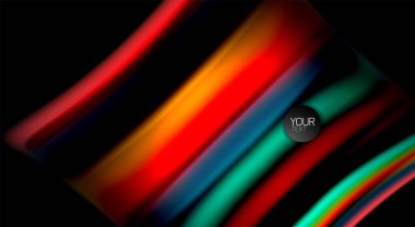 Dalga satırları sıvı gökkuşağı tarzı renk çizgili siyah arka plan üzerine soyut. Sunum, app duvar kağıdı, başlık sayfası veya poster için sanatsal illüstrasyon