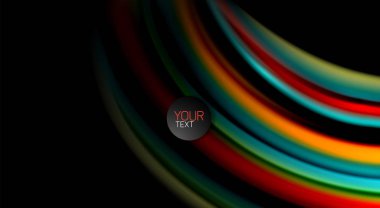 Dalga satırları sıvı gökkuşağı tarzı renk çizgili siyah arka plan üzerine soyut. Sunum, app duvar kağıdı, başlık sayfası veya poster için sanatsal illüstrasyon