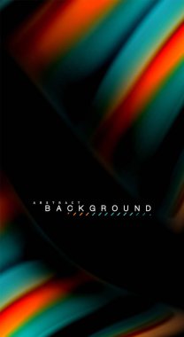 Dalga satırları sıvı gökkuşağı tarzı renk çizgili siyah arka plan üzerine soyut. Sunum, app duvar kağıdı, başlık sayfası veya poster için sanatsal illüstrasyon