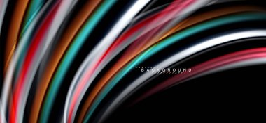 Çok renkli dalga satırlarında siyah arka plan vektör tasarımı