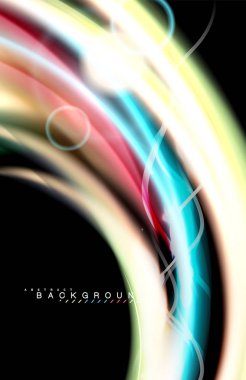 Siyah, sıvı üzerinde renk parlak ışık efektleri çok renkli dalgalı şekil stil