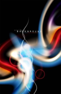 Siyah, sıvı üzerinde renk parlak ışık efektleri çok renkli dalgalı şekil stil