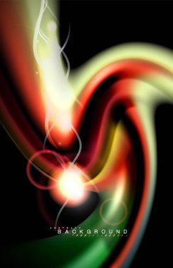 Siyah, sıvı üzerinde renk parlak ışık efektleri çok renkli dalgalı şekil stil